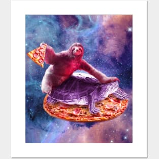 Trippy Space Sloth Turtle - Sloth Pizza Posters and Art